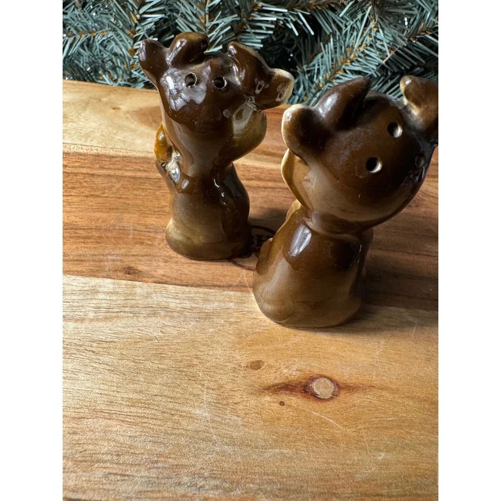 Vintage Cow Salt and Pepper Shakers Set Brown Cream Glossy Kitschy Farmhouse